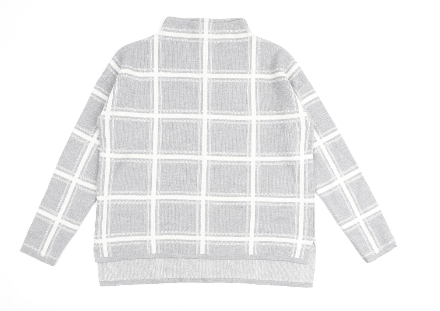 Marks and Spencer Womens Grey High Neck Check Acrylic Pullover Jumper Size 12