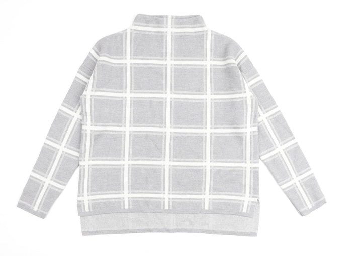 Marks and Spencer Womens Grey High Neck Check Acrylic Pullover Jumper Size 12