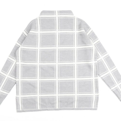 Marks and Spencer Womens Grey High Neck Check Acrylic Pullover Jumper Size 12