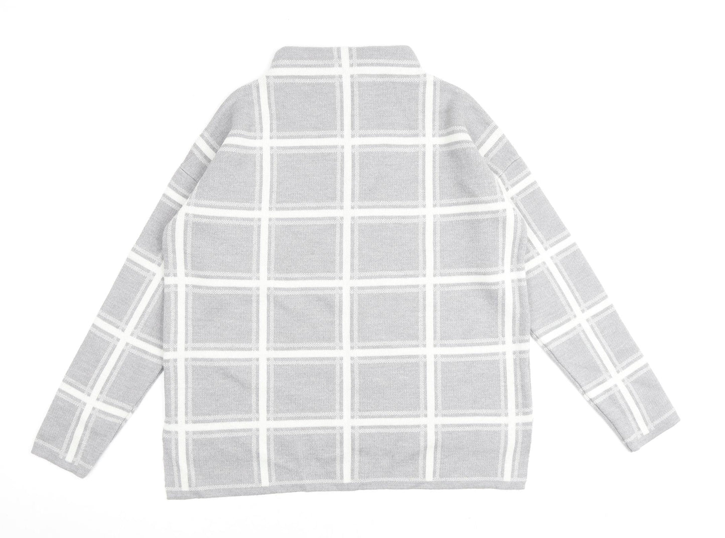 Marks and Spencer Womens Grey High Neck Check Acrylic Pullover Jumper Size 12