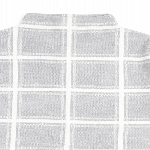 Marks and Spencer Womens Grey High Neck Check Acrylic Pullover Jumper Size 12