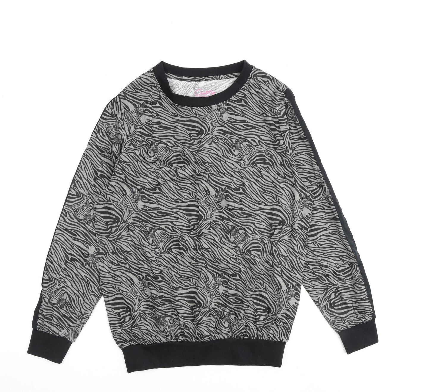 Pretty Secrets Womens Grey Animal Print Polyester Pullover Sweatshirt Size 8 Pullover