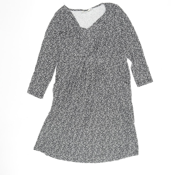 JoJo Maman Bébé Womens Black Geometric Viscose A-Line Size S V-Neck Pullover