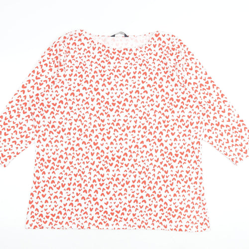 Marks and Spencer Womens White Geometric Cotton Basic T-Shirt Size 24 Boat Neck