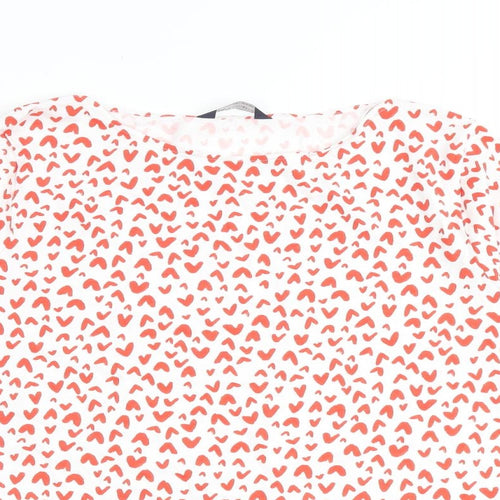 Marks and Spencer Womens White Geometric Cotton Basic T-Shirt Size 24 Boat Neck