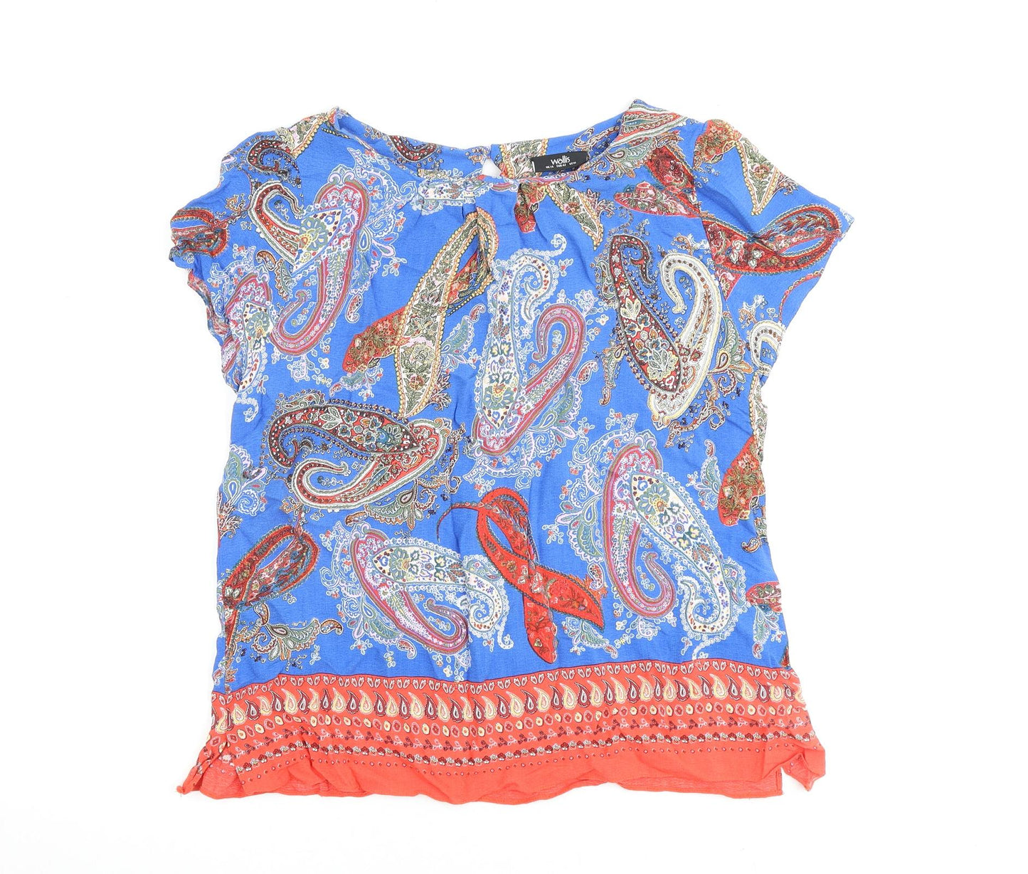 Wallis Womens Multicoloured Geometric Viscose Basic Blouse Size 14 V-Neck