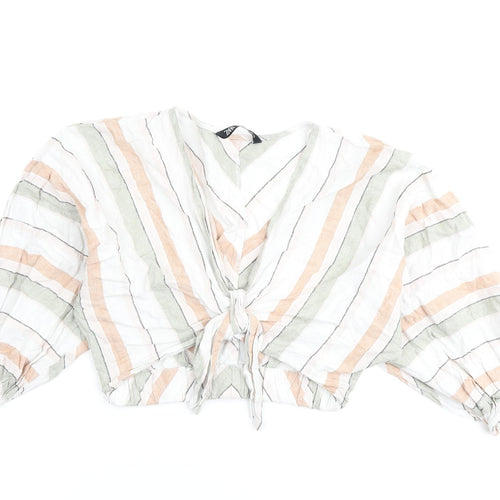Zara Womens Multicoloured Striped Polyester Basic Blouse Size XS V-Neck