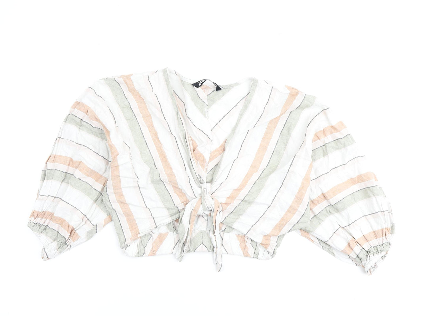 Zara Womens Multicoloured Striped Polyester Basic Blouse Size XS V-Neck