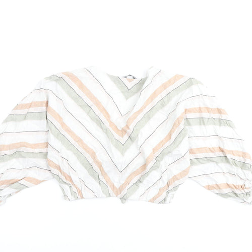 Zara Womens Multicoloured Striped Polyester Basic Blouse Size XS V-Neck