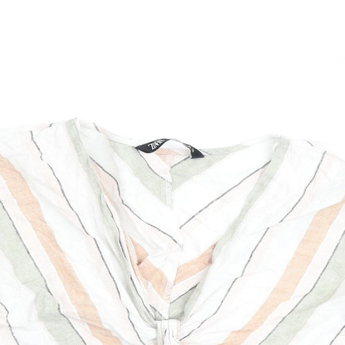 Zara Womens Multicoloured Striped Polyester Basic Blouse Size XS V-Neck