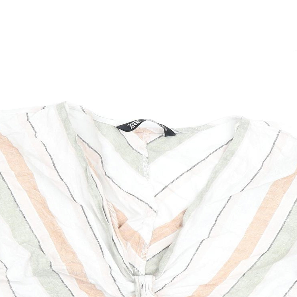 Zara Womens Multicoloured Striped Polyester Basic Blouse Size XS V-Neck