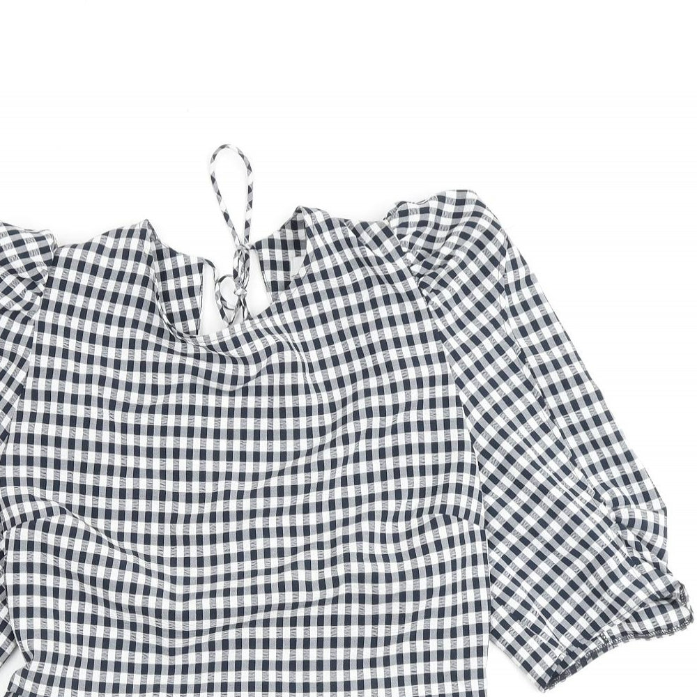 Topshop Womens Blue Check Polyester Basic Blouse Size 14 Round Neck