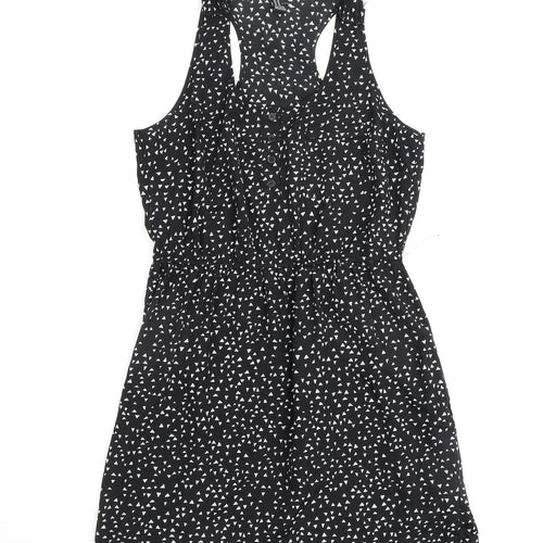 FOREVER 21 Womens Black Polka Dot Polyester A-Line Size M Round Neck Button