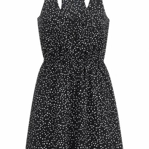 Forever 21 Womens Black Polka Dot Polyester A-Line Size M Round Neck Button