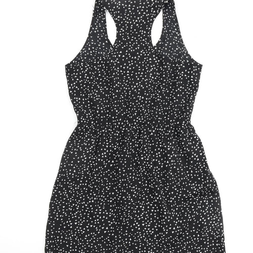 FOREVER 21 Womens Black Polka Dot Polyester A-Line Size M Round Neck Button