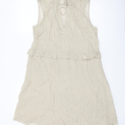 H&M Womens Beige Geometric Viscose A-Line Size 10 Mock Neck Tie