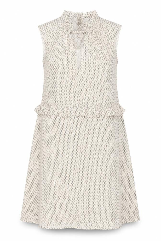 Front view of H&M women’s beige geometric viscose a-line, size UK 10, mock neck tie