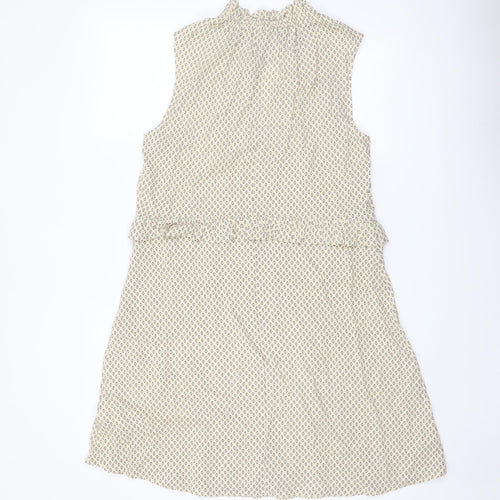 H&M Womens Beige Geometric Viscose A-Line Size 10 Mock Neck Tie