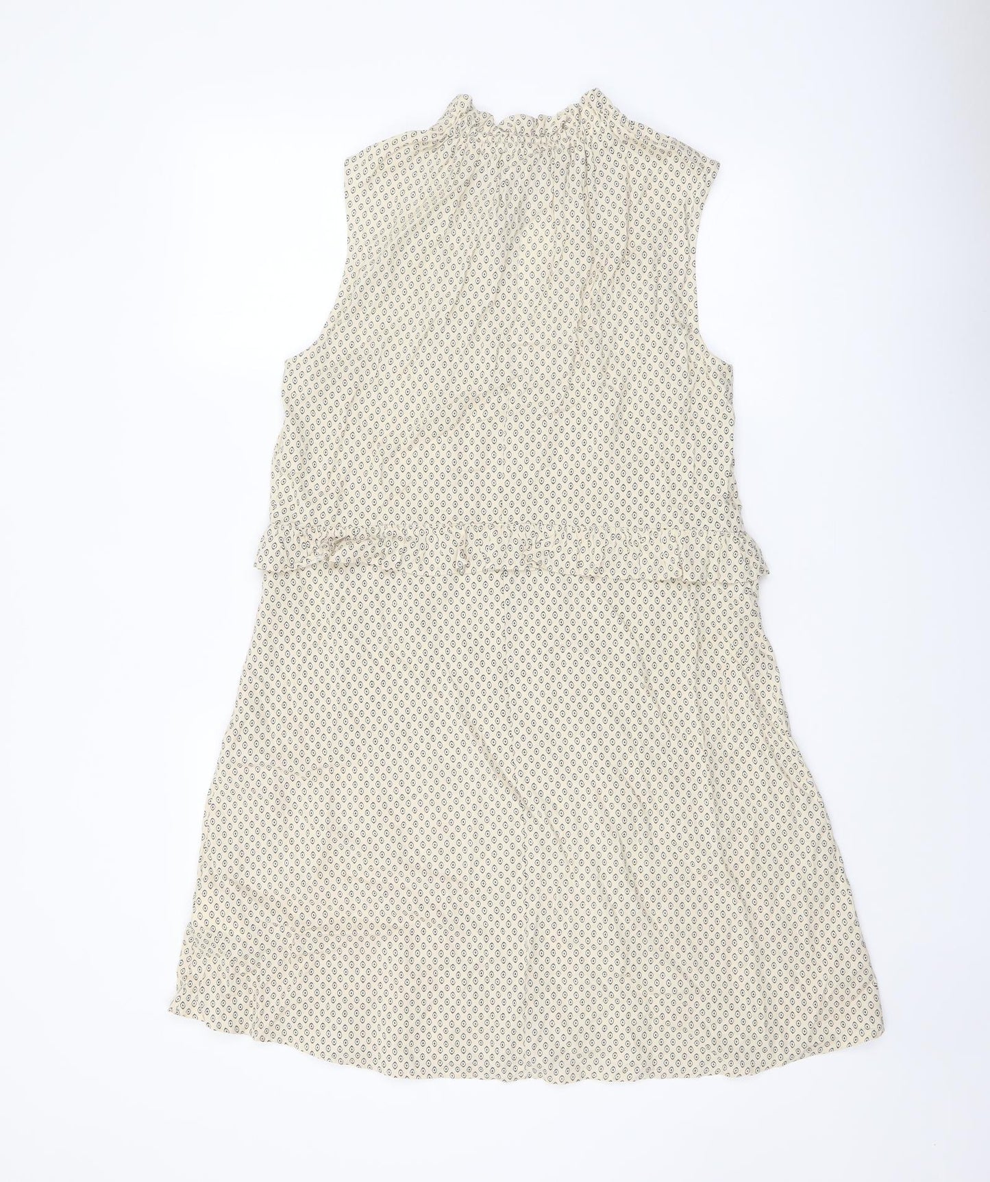 H&M Womens Beige Geometric Viscose A-Line Size 10 Mock Neck Tie