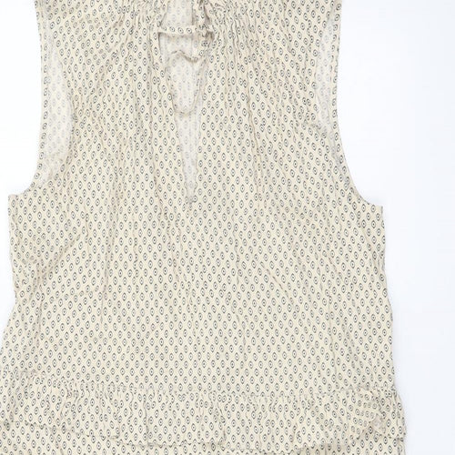 H&M Womens Beige Geometric Viscose A-Line Size 10 Mock Neck Tie