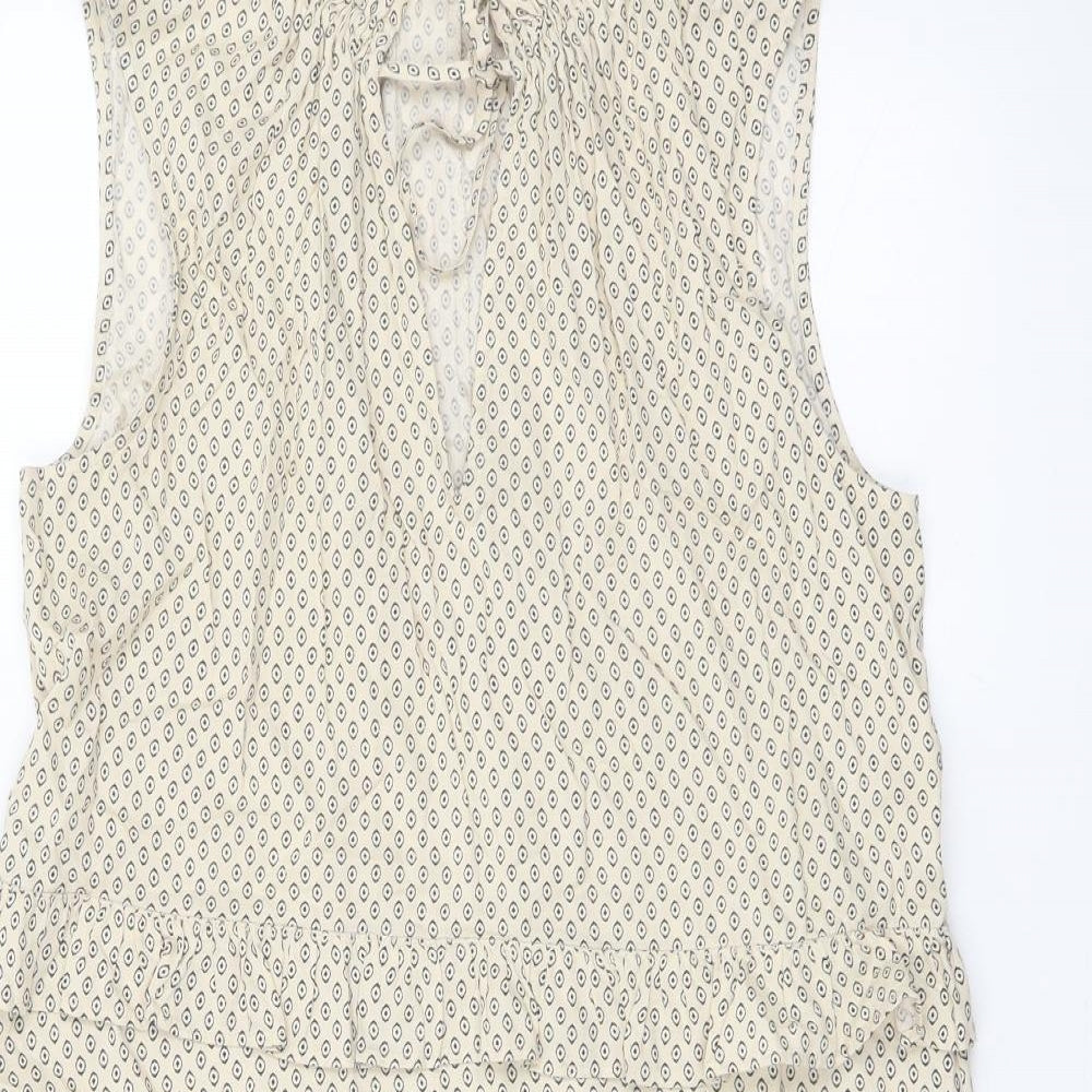 H&M Womens Beige Geometric Viscose A-Line Size 10 Mock Neck Tie