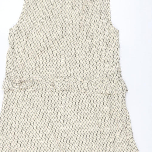 H&M Womens Beige Geometric Viscose A-Line Size 10 Mock Neck Tie