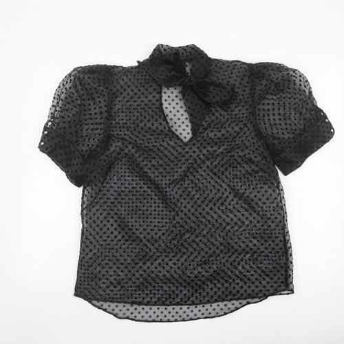 River Island Womens Black Polka Dot Polyester Basic Blouse Size 16 Mock Neck