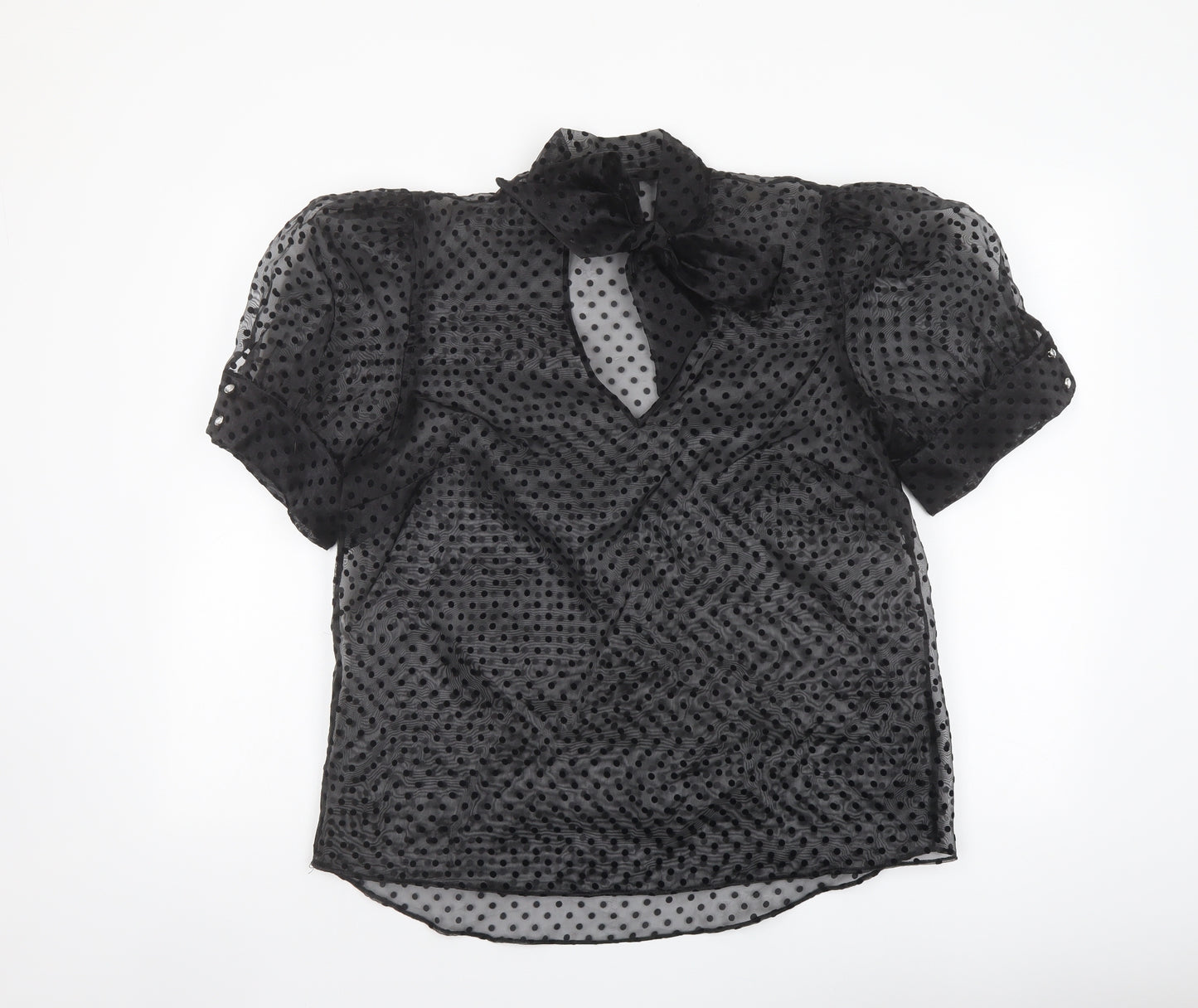 River Island Womens Black Polka Dot Polyester Basic Blouse Size 16 Mock Neck