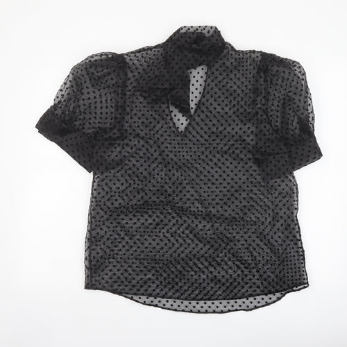 River Island Womens Black Polka Dot Polyester Basic Blouse Size 16 Mock Neck