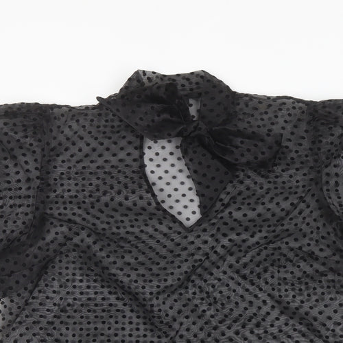 River Island Womens Black Polka Dot Polyester Basic Blouse Size 16 Mock Neck