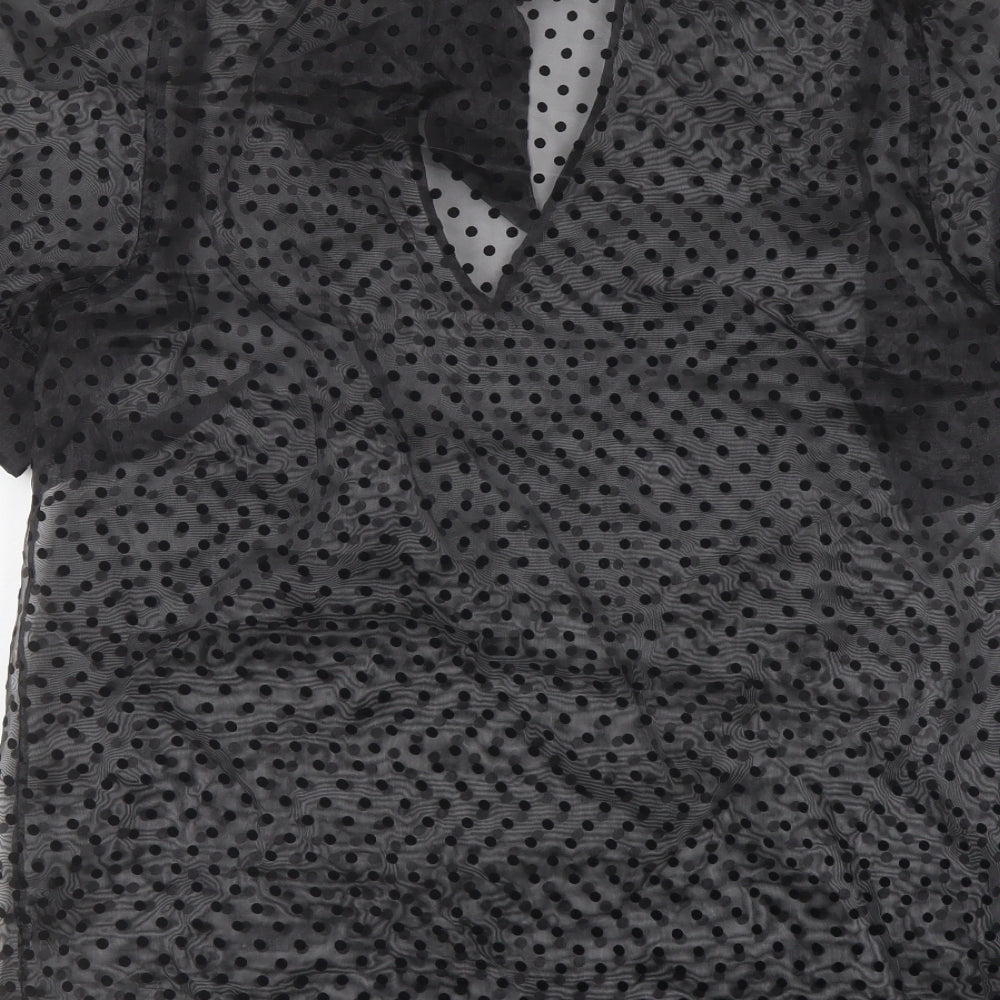 River Island Womens Black Polka Dot Polyester Basic Blouse Size 16 Mock Neck
