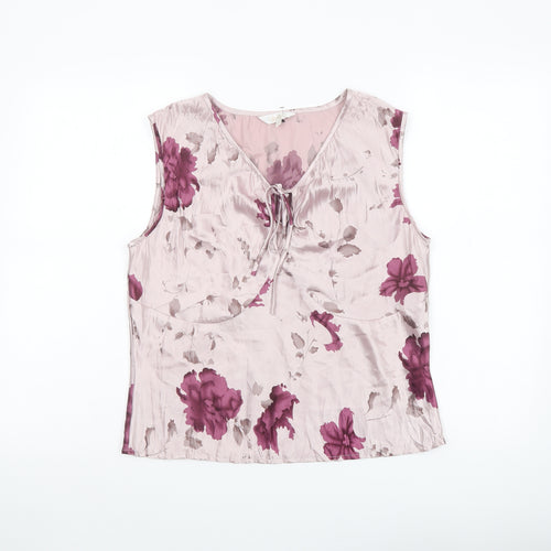 Lakeland Womens Pink Floral Polyester Basic Blouse Size 12 V-Neck