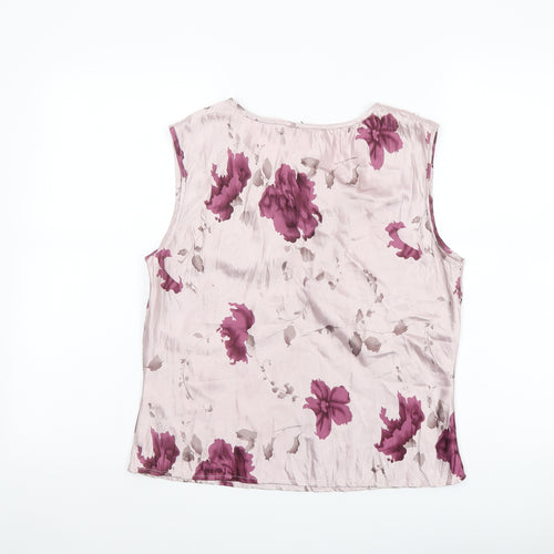 Lakeland Womens Pink Floral Polyester Basic Blouse Size 12 V-Neck