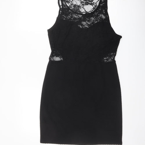 Quiz Womens Black Polyester Pencil Dress Size 16 Round Neck Pullover