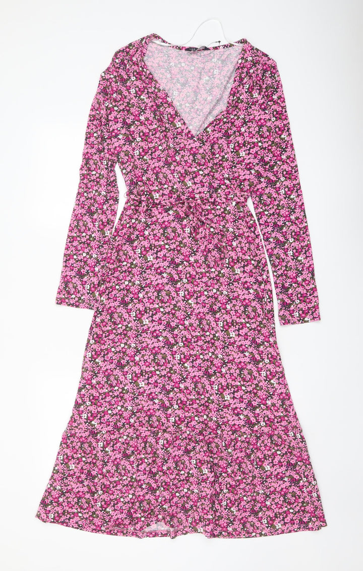 Marks and Spencer Womens Pink Floral Viscose A-Line Size 6 V-Neck Pullover