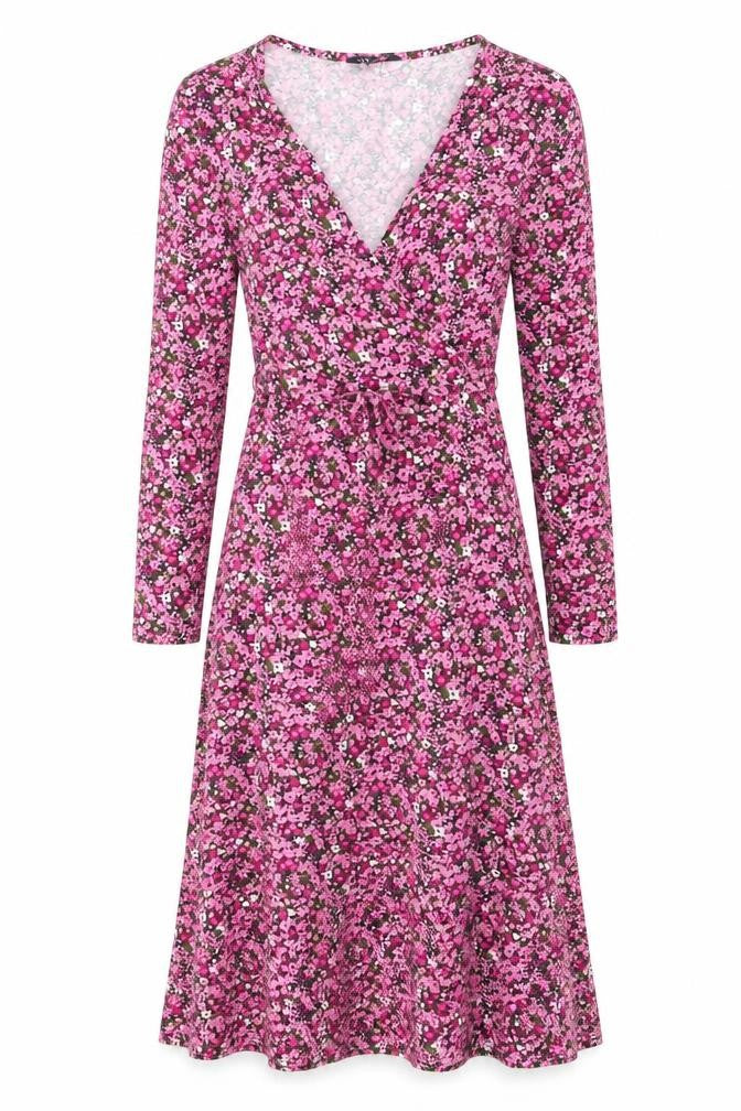 Marks and Spencer Womens Pink Floral Viscose A-Line Size 6 V-Neck Pullover