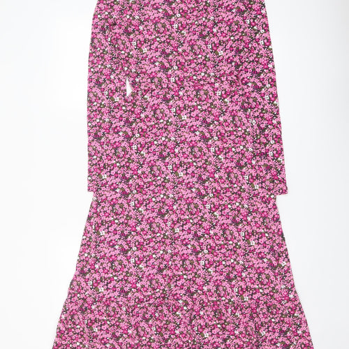 Marks and Spencer Womens Pink Floral Viscose A-Line Size 6 V-Neck Pullover