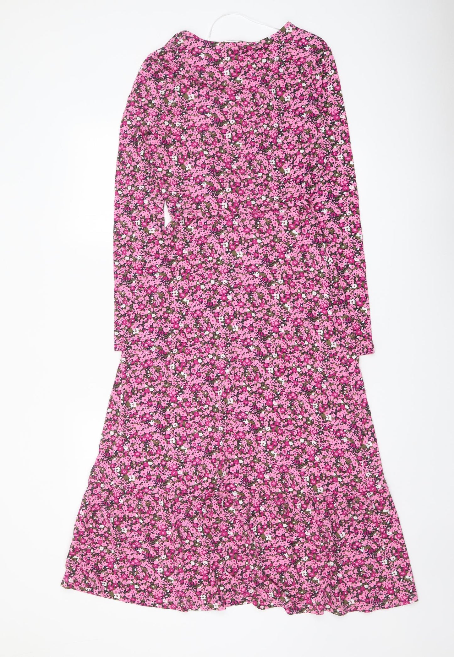 Marks and Spencer Womens Pink Floral Viscose A-Line Size 6 V-Neck Pullover