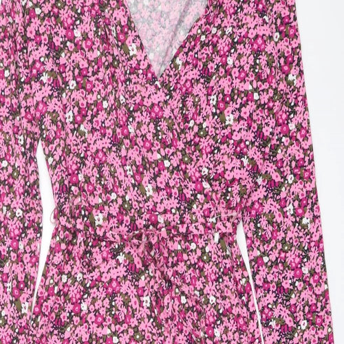 Marks and Spencer Womens Pink Floral Viscose A-Line Size 6 V-Neck Pullover