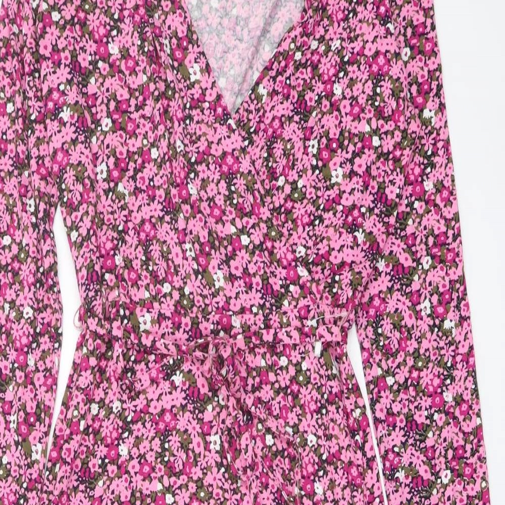 Marks and Spencer Womens Pink Floral Viscose A-Line Size 6 V-Neck Pullover