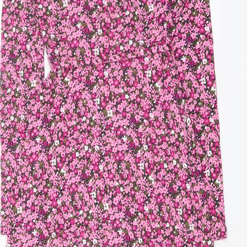 Marks and Spencer Womens Pink Floral Viscose A-Line Size 6 V-Neck Pullover