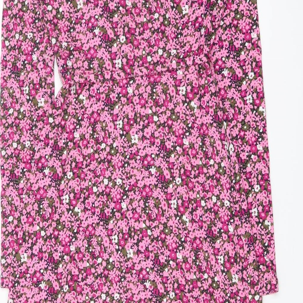 Marks and Spencer Womens Pink Floral Viscose A-Line Size 6 V-Neck Pullover
