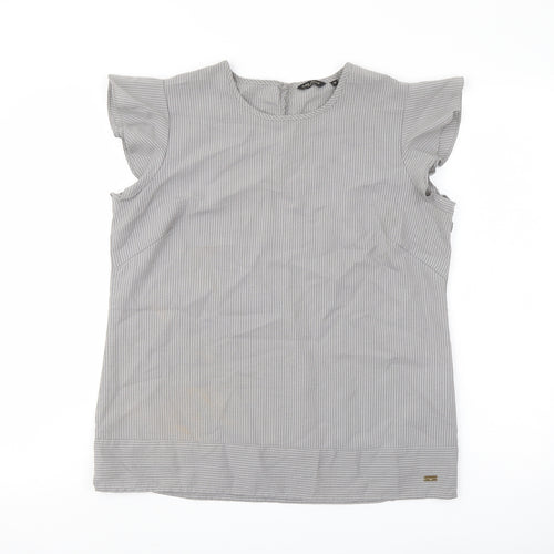 Park Avenue Womens Grey Striped Polyester Basic Blouse Size 14 Crew Neck