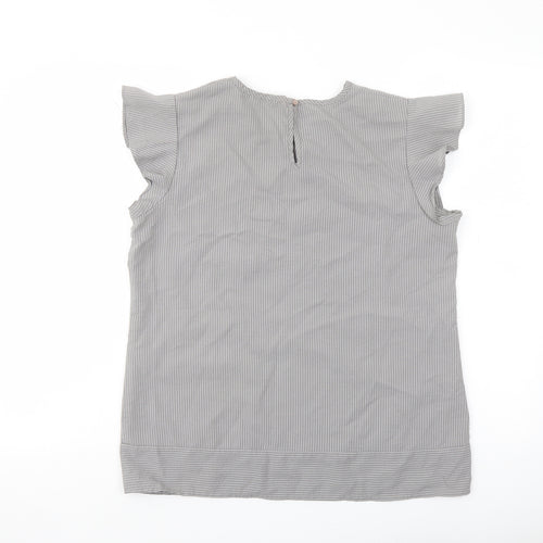 Park Avenue Womens Grey Striped Polyester Basic Blouse Size 14 Crew Neck