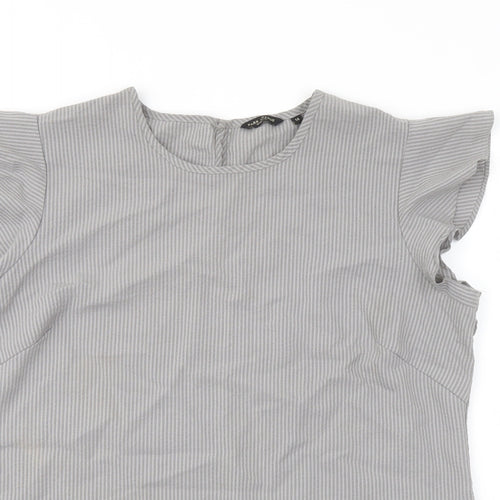 Park Avenue Womens Grey Striped Polyester Basic Blouse Size 14 Crew Neck