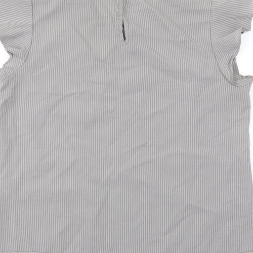 Park Avenue Womens Grey Striped Polyester Basic Blouse Size 14 Crew Neck