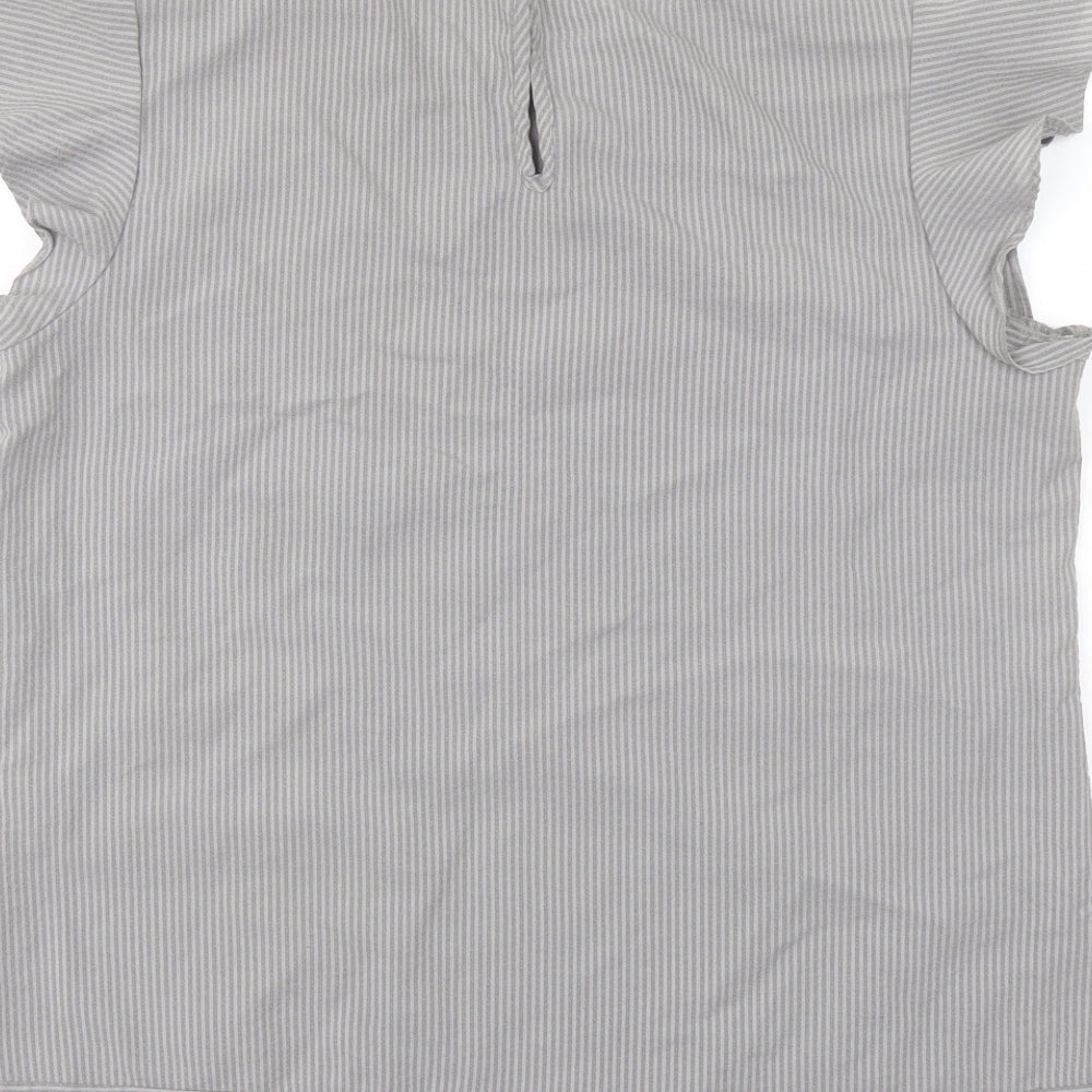 Park Avenue Womens Grey Striped Polyester Basic Blouse Size 14 Crew Neck