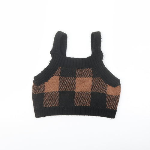 ASOS Womens Black Plaid Acrylic Cropped Tank Size 8 Square Neck