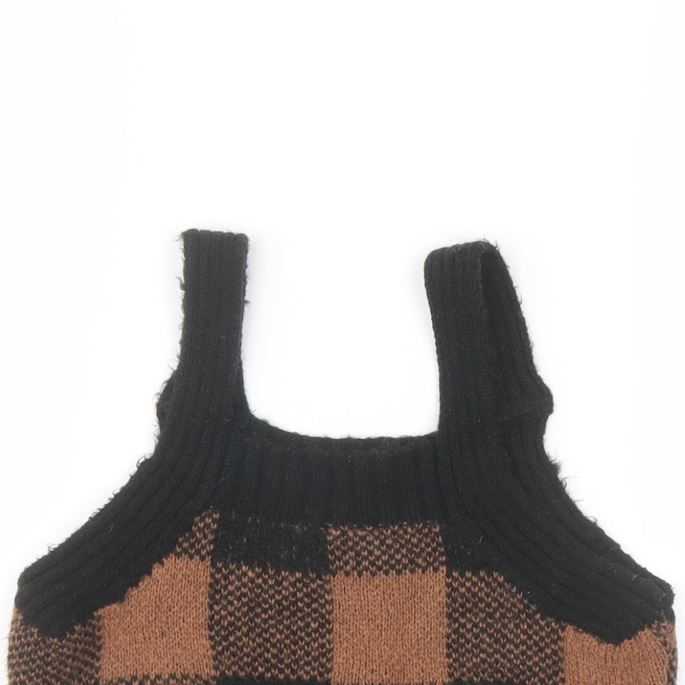 ASOS Womens Black Plaid Acrylic Cropped Tank Size 8 Square Neck
