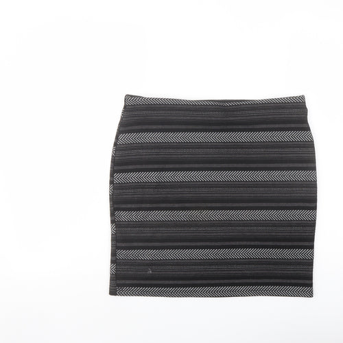 New Look Womens Black Striped Polyester Bandage Skirt Size 14